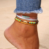 Bohemia Alloy Multi-layers Gold Silver Beads Sequins 3 Pieces Set Bracelet For Women Jewelry Foot Chain Anklets Accessories Gift