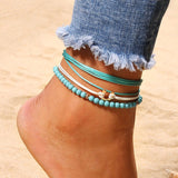 Bohemia Alloy Multi-layers Gold Silver Beads Sequins 3 Pieces Set Bracelet For Women Jewelry Foot Chain Anklets Accessories Gift
